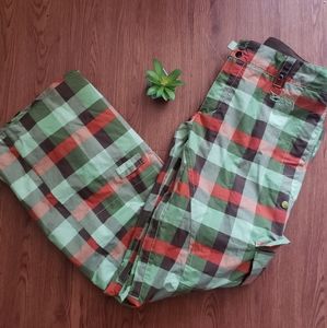 Burton green and orange plaid ski pants. Size M